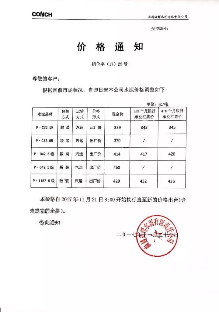 南通水泥价格
